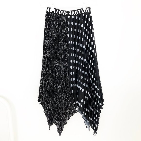 Parisian Black & White Polkadot Pleated Midi Skirt - Picture 3 of 7